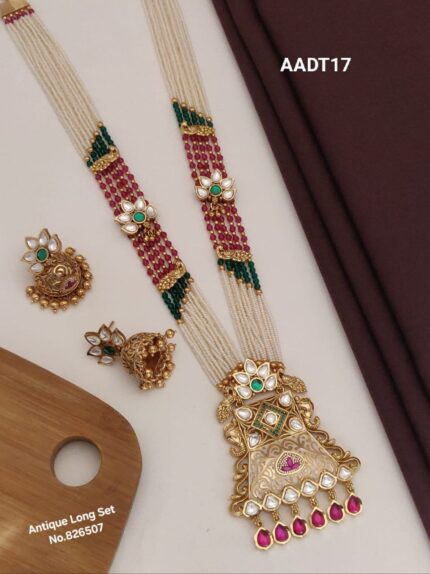 AADT17 Long Antique Jewellery Set with Earrings for Bridal Occasions