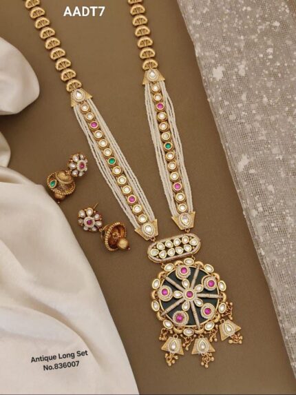 AADT7 Stunning Long Antique Jewellery Set for Brides and Occasions