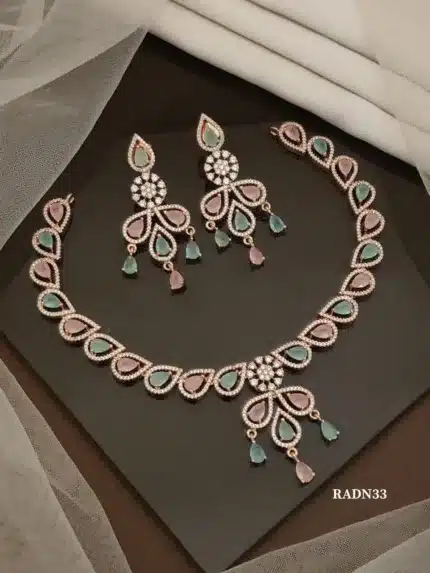 Alluring AD Necklace Set for Women | Gold Plated Necklace and Earrings with AD Stones